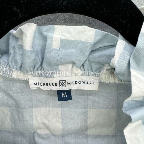 Michelle McDowell Women Blue White Check Pattern Ruffle Collar Top Medium - Picture 3 of 7